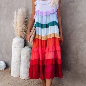 Colorful ruffle, tiered dress